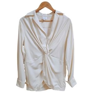 Byron Byron Lars Cream Twist Front Long Sleeve Satin Blouse Size 8 Classic
